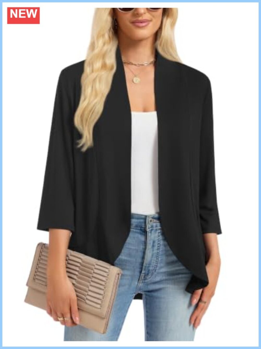 Lightweight Draped Ruffles Open Front Cardigan 3/4 Sleeve